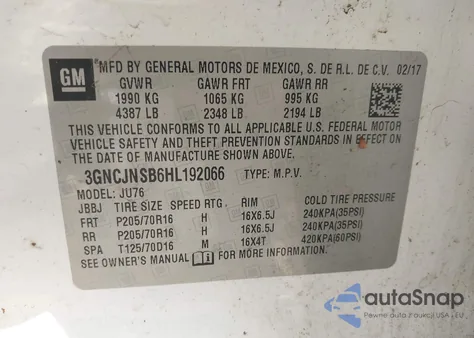 2017 Chevrolet Trax Ls from USA, damaged, VIN 3GNCJNSB6HL192066